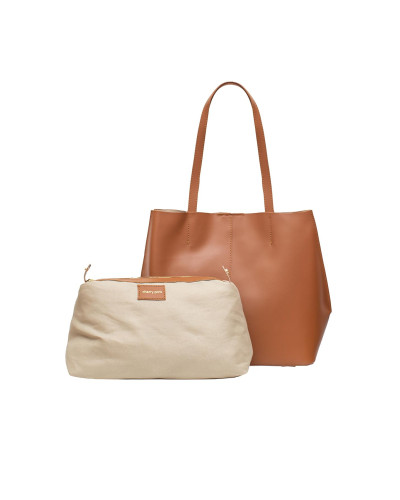 Cherry Paris Smooth Cowhide Leather Tote Bag - Camel