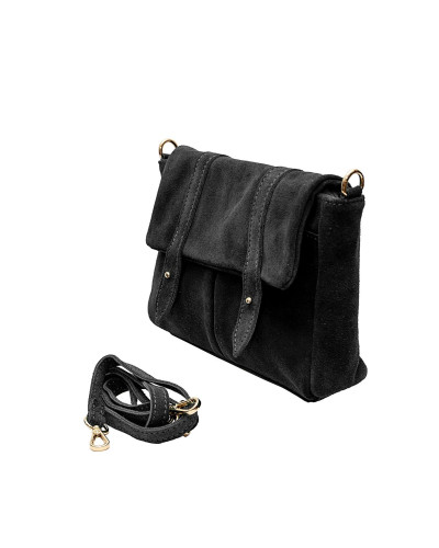 Cherry Paris Cowhide Leather Messenger Bag - Black