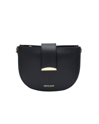 Sac besace en cuir de vachette lisse Cherry Paris - Noir