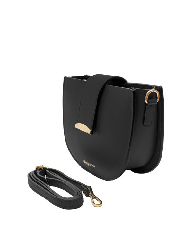 Sac besace en cuir de vachette lisse Cherry Paris - Noir