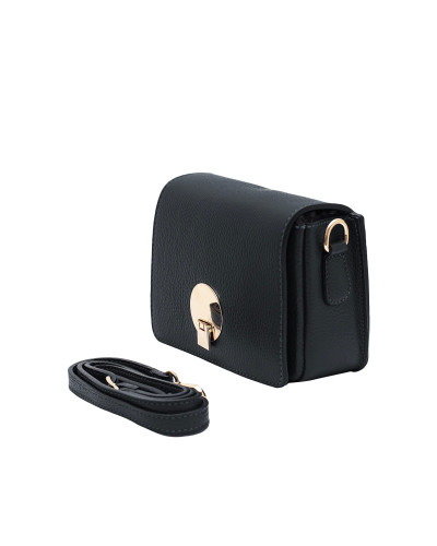 Cherry Paris Cowhide Leather Shoulder Bag - Black