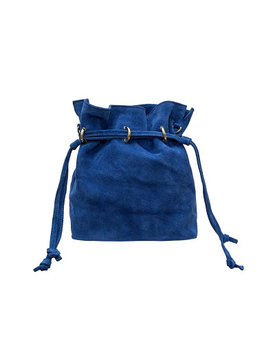 Cherry Paris Cowhide Leather Drawstring Bag - Blue