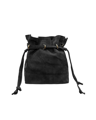 Cherry Paris Cowhide Leather Drawstring Bag - Black