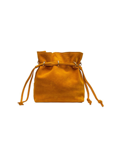 Cherry Paris Cowhide Leather Drawstring Bag - Ochre