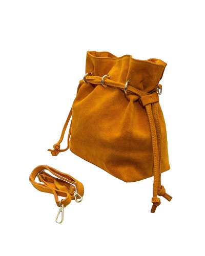 Cherry Paris Cowhide Leather Drawstring Bag - Ochre